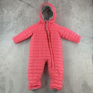 SNOZU Girls Pink Puffer Snowsuit 18-24 Months Hooded Quilted Winter Bunting
